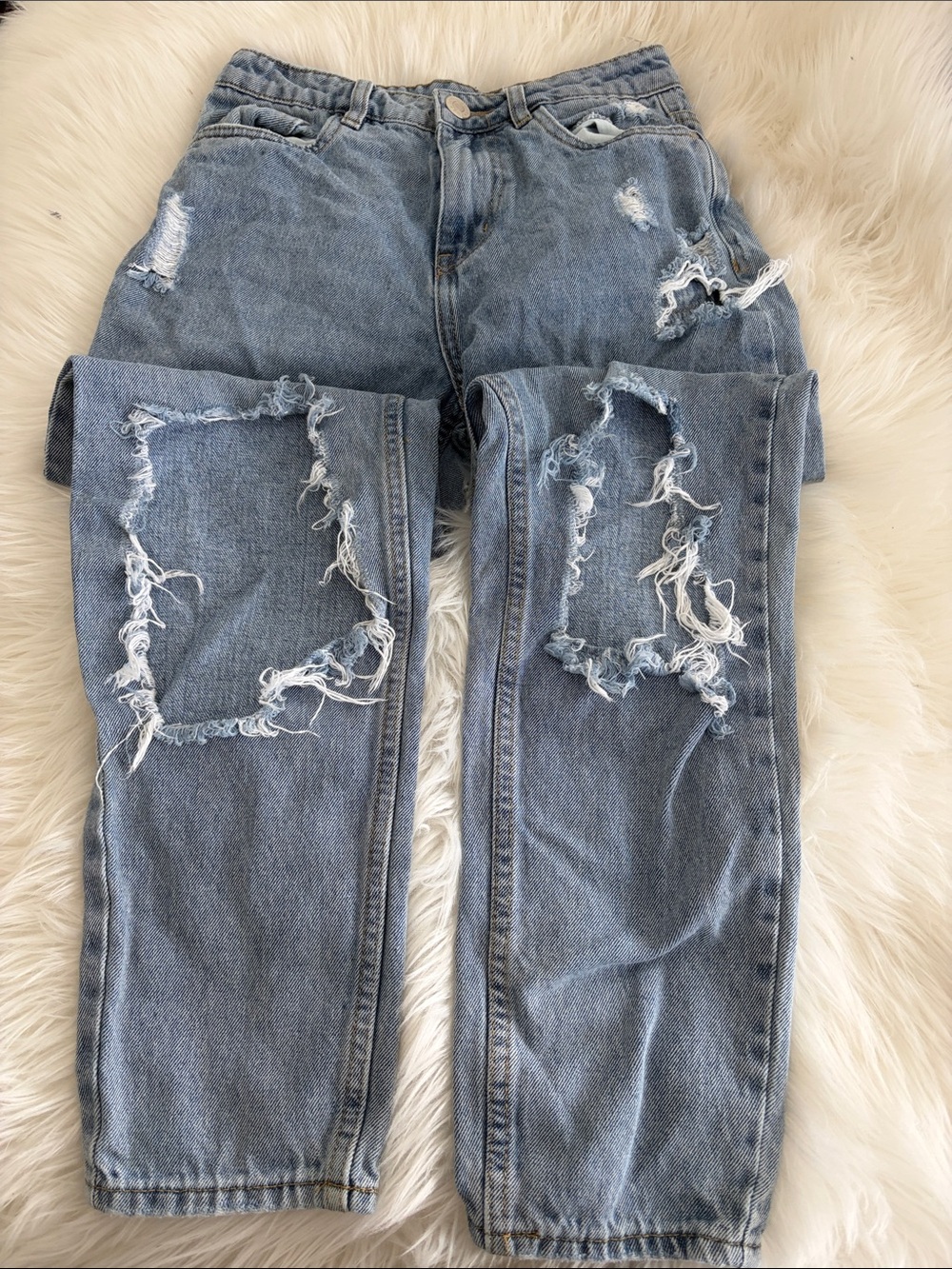 Relaxed Light Blue Distressed Boyfriend Jeans size 1